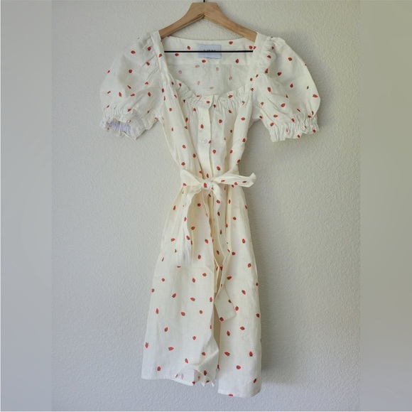 NWOT Sleeper Brigitte Belted Strawberry Printed 100% Linen Voile Mini Dress XL - Picture 10 of 14
